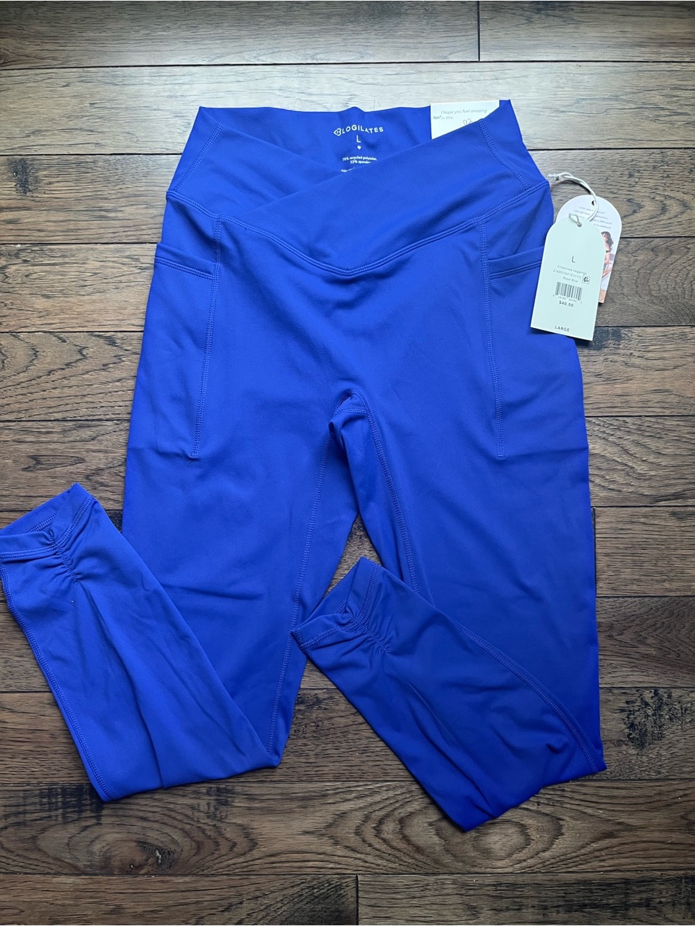 Blogilates royal blue crosscross leggings size large new with tags